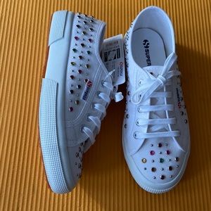 Superga 2750 Bejeweled White Canvas Sneaker Women’s US 7.5